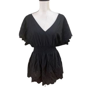 Torrid black smocked waist embroidered top